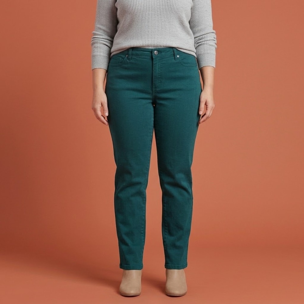 Gloria Vanderbilt Amanda Tapered Leg Jeans Women 12 Petite Teal Green EUC